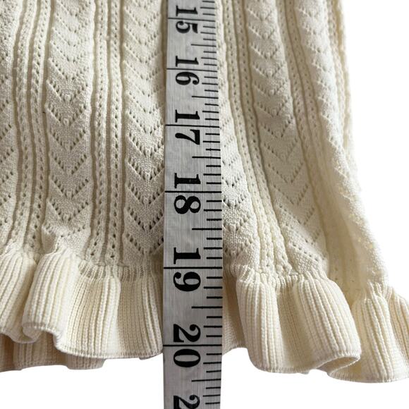 Zara Cream Ruffle Collar Knit Crystal Jewel Button Cardigan Sweater Size Medium - Picture 7 of 9